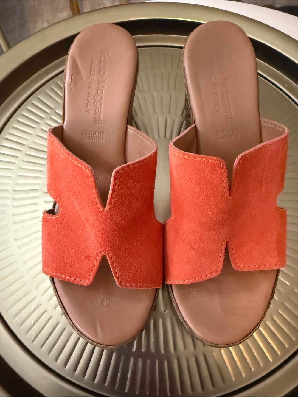 Fabio Maggenti Italy Coral Suede Wedge Slide Sandals Genuine Leather EU 38